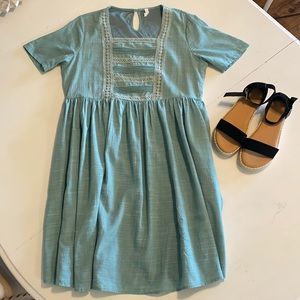 Pink Blush Teal Smocked Dress